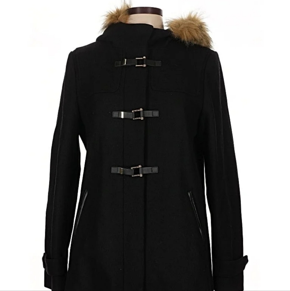 Cole Haan Wool Toggle Coat with Fur Trim